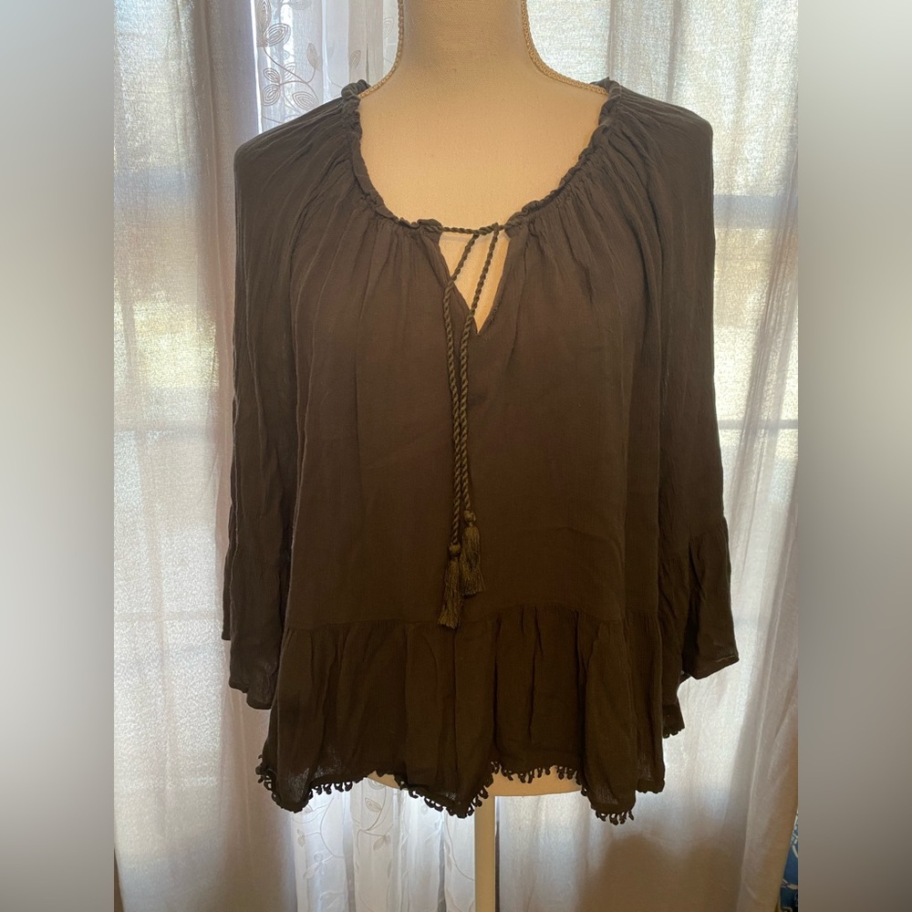 AERIE gray poets blouse top size large